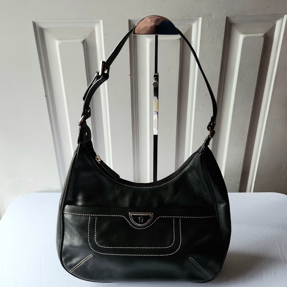 Y2K Etienne Aigner Black Leather Shoulder Bag Vtg